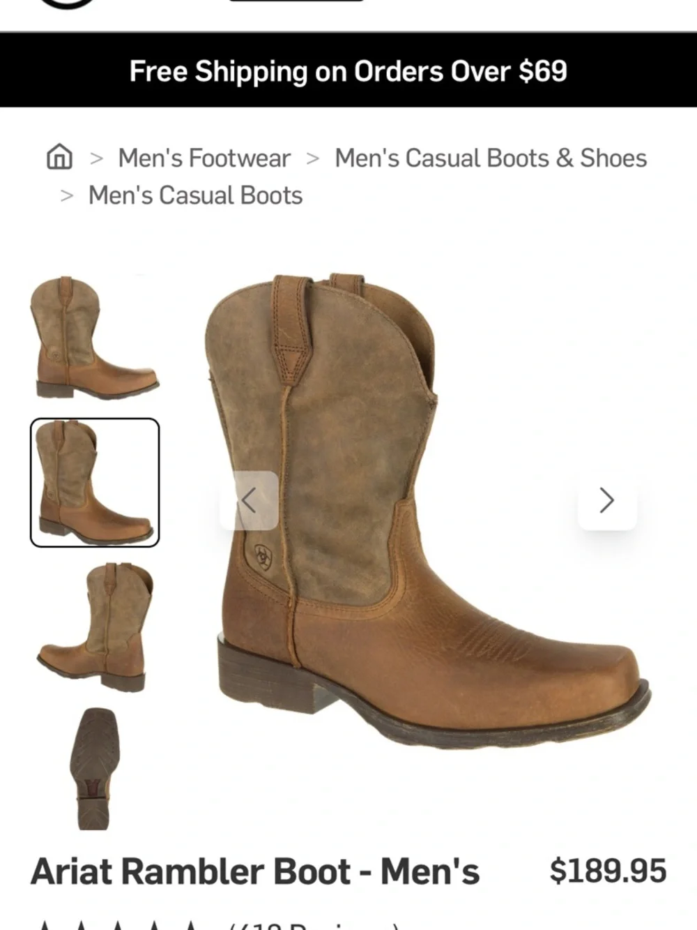ARIAT RAMBLER men’s size 10 boot preowned preloved - Picture 12 of 15